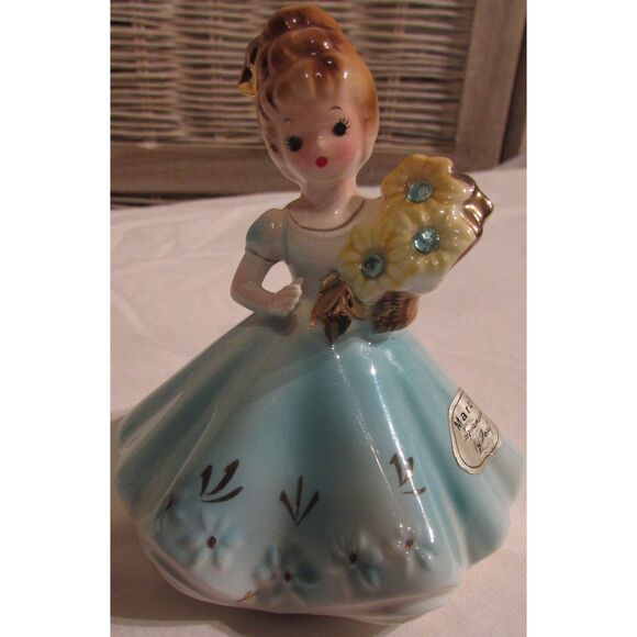 Josef originals birthstone girl figurine blue March aquamarine teal - Picture 1 of 8